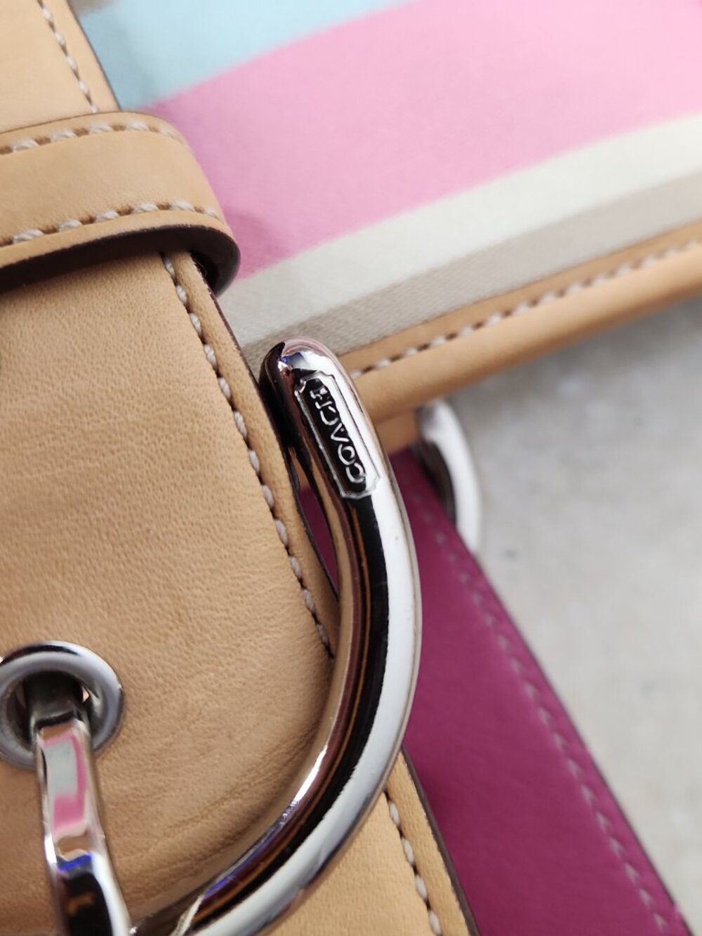 vintage Coach Hampton Stripe Canvas Tote Bag Vachetta leather trim M05S-5175 - Picture 15 of 16